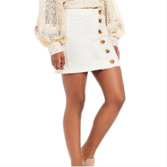 Free People Little Daisies Mini Skirt - Ivory - 10 - New Without Tags - Picture 4 of 7
